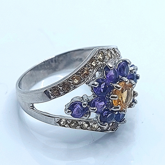Natural Citrine 5mm, Amethyst, Sapphire 925 Sterling Silver Ring Size 7.5 - Picture 9 of 11